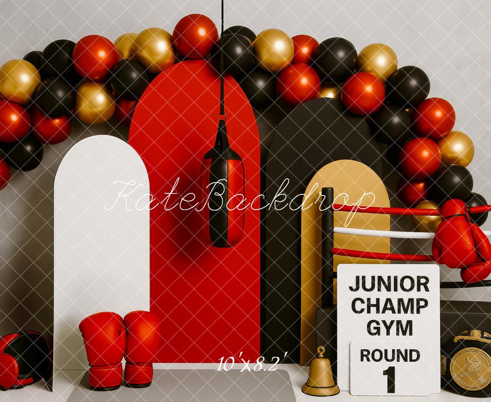 Kate Boxing Gym Gloves Ring Balloons Backdrop Designed by Patty Roberts - Kate Backdrop AU