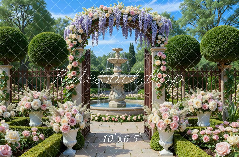 Kate Spring Sunlight Fountain Garden Backdrop Designed by Mini MakeBelieve
