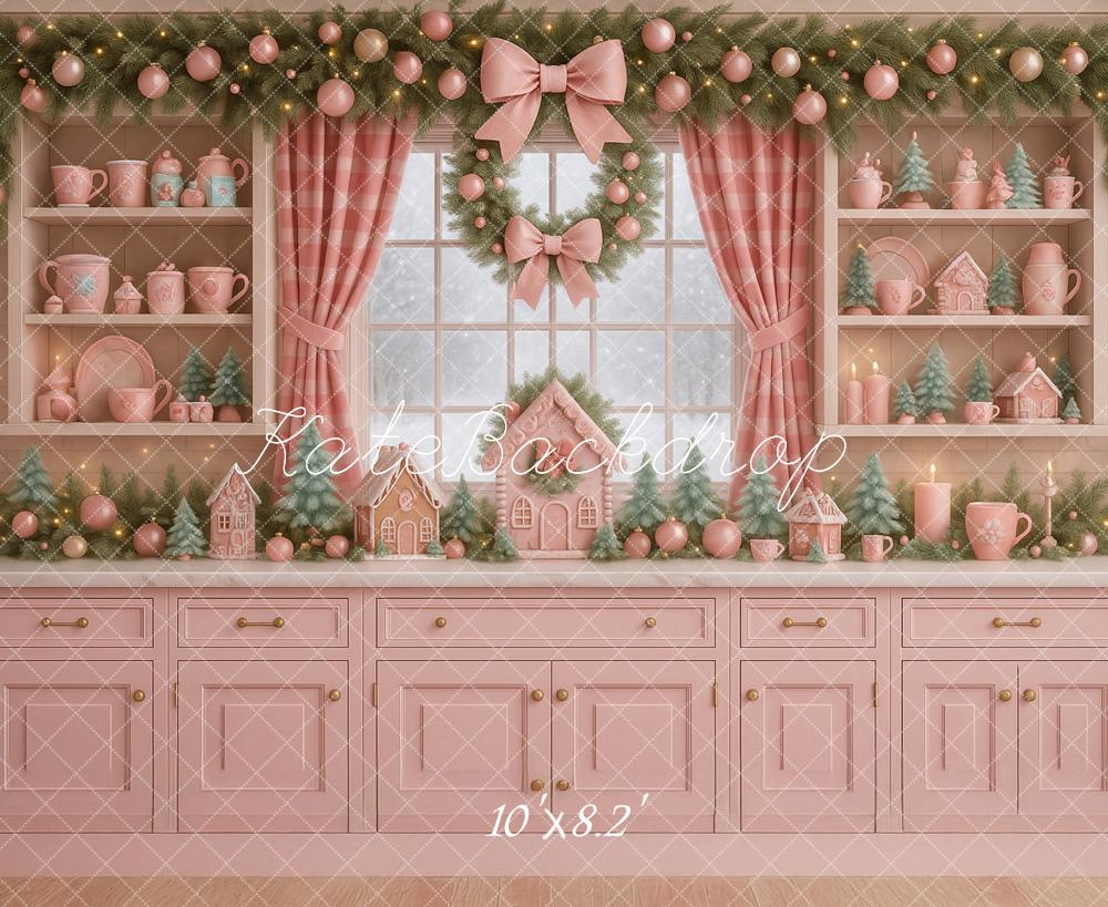 Kate Christmas Pink Kitchen Gingerbread Backdrop Designed by Ashley Paul