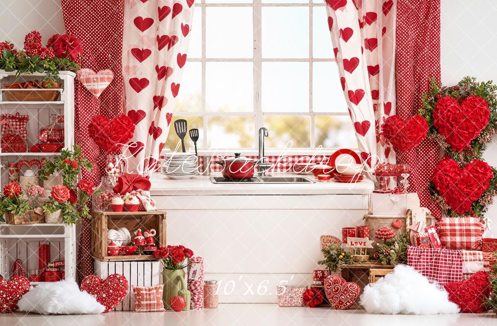 Kate Valentine's Day Kitchen Hearts Red Backdrop Designed by Emetselch