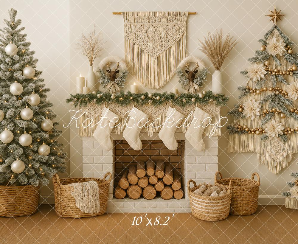Kate Boho Christmas Trees Fireplace Backdrop Designed by Ashley Paul