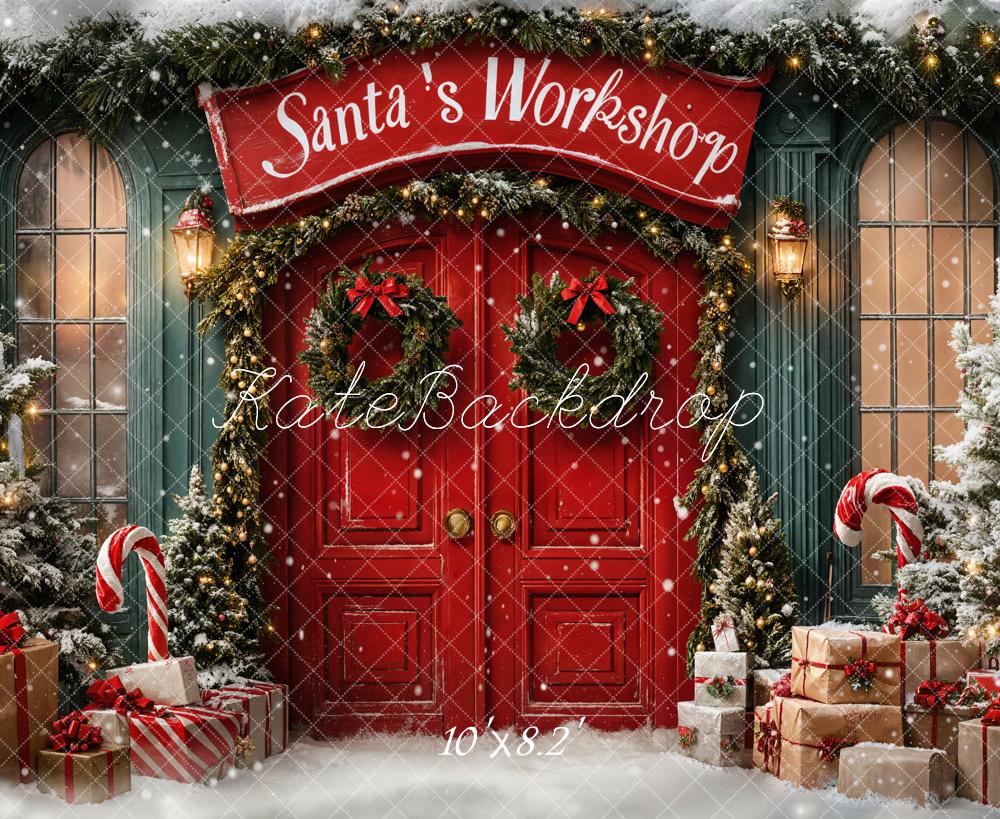 Kate Christmas Santa Workshop Red Door Backdrop Designed by Emetselch - Kate Backdrop AU