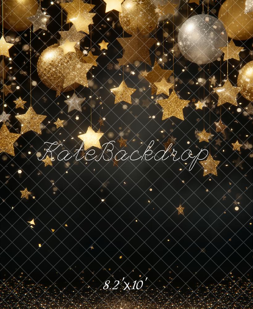 Kate Gold Stars Baubles Glitter Backdrop Designed by Emetselch