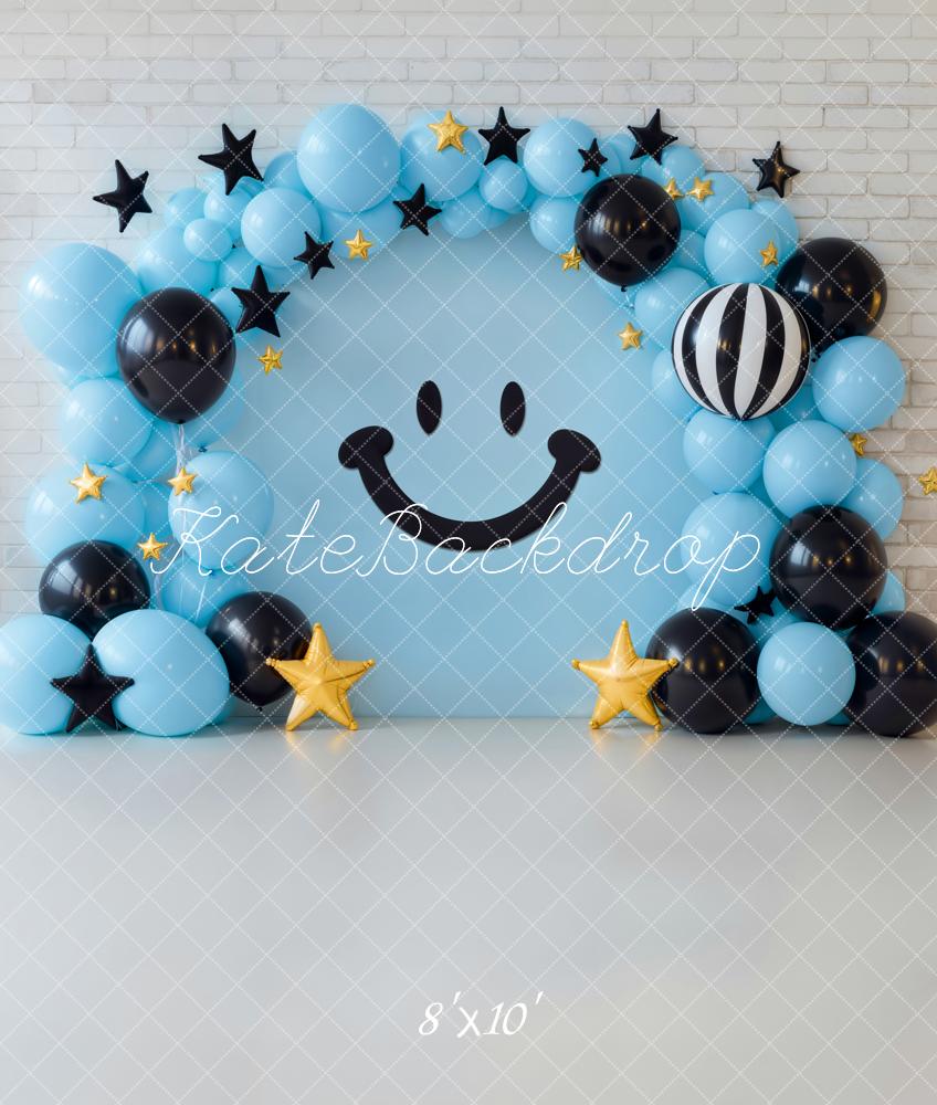 Kate Blue Balloon Smiley Stars Fleece Backdrop Designed by Emetselch - Kate Backdrop AU
