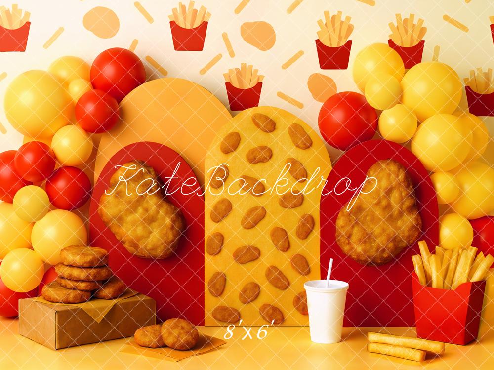 Kate French Fries Nuggets Red Yellow Balloons Backdrop Designed by Mini MakeBelieve - Kate Backdrop AU