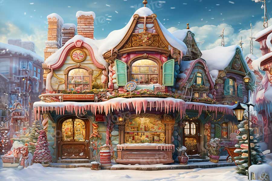 Kate Christmas Snowy Candy House Village Backdrop Designed by Emetselch - Kate Backdrop AU