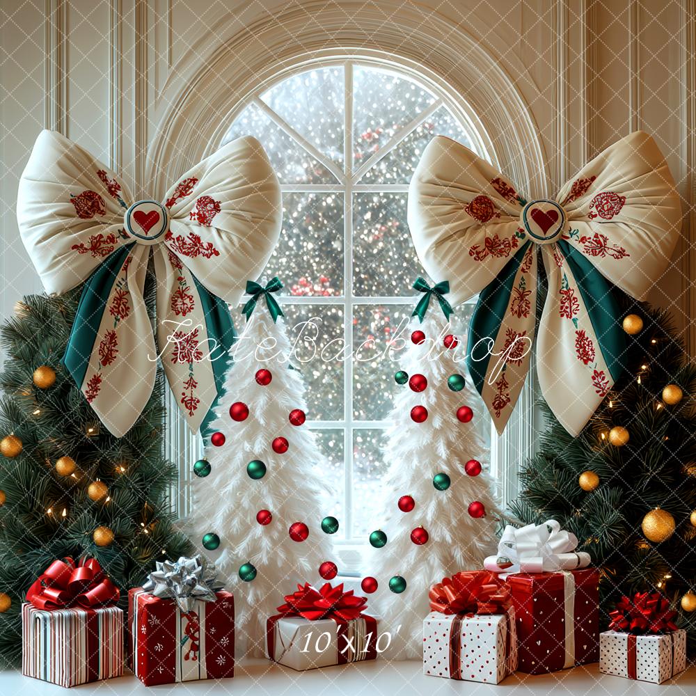 Kate Christmas Trees Bows Window Backdrop Designed by Mini MakeBelieve - Kate Backdrop AU