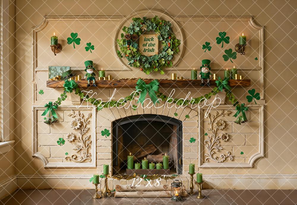 Kate Shamrock St Patrick Fireplace Fleece Backdrop Designed by Emetselch