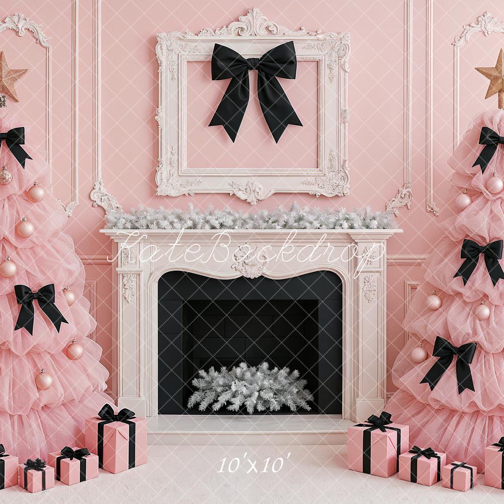 Kate Christmas Pink Trees Fireplace Backdrop Designed by Ashley Paul - Kate Backdrop AU