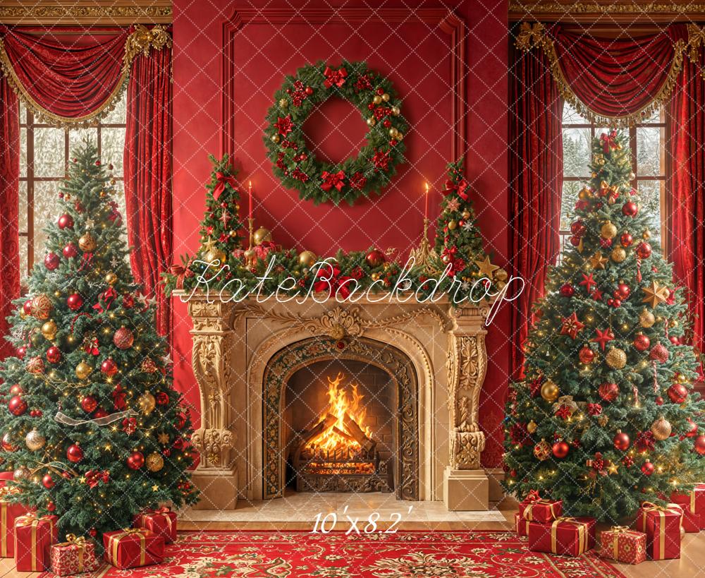 Kate Christmas Fireplace Wreath Red Backdrop Designed by Emetselch