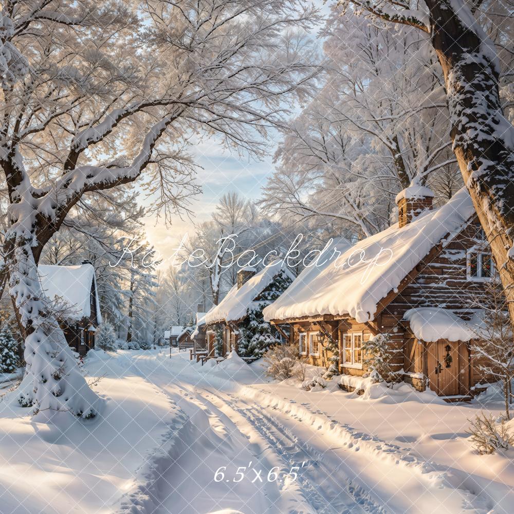 Kate Winter Snowy Cottage Trees Backdrop Designed by Emetselch - Kate Backdrop AU