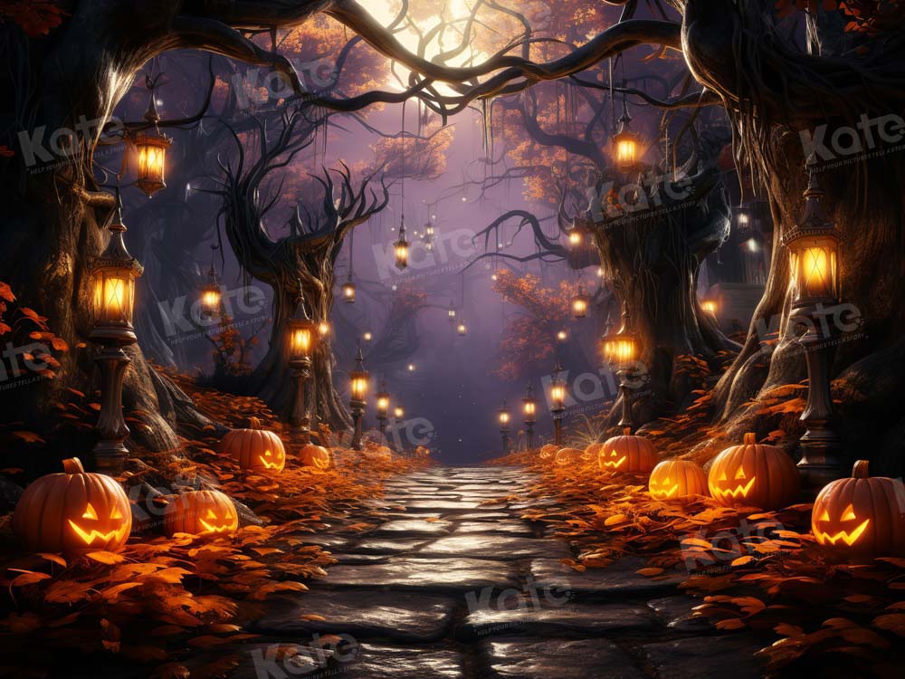 Kate Halloween Jack O Lantern Spooky Forest Backdrop Designed by Emetselch