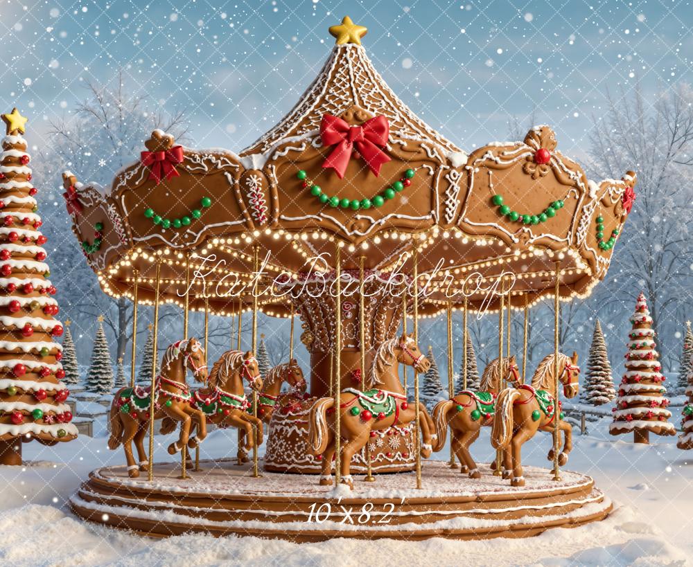 Kate Christmas Carousel Gingerbread Backdrop Designed by Emetselch