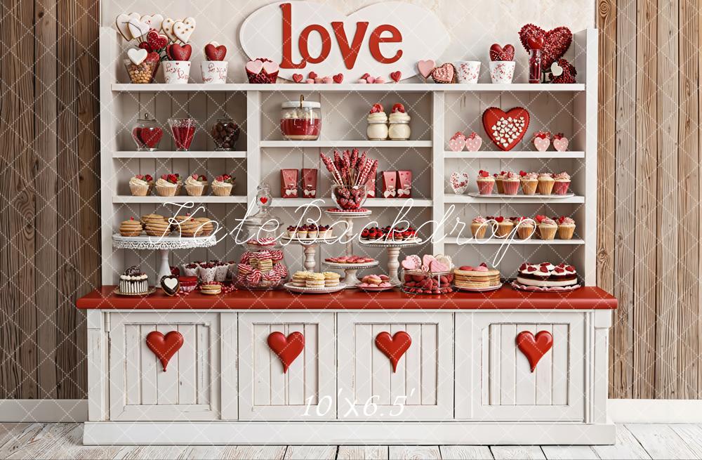 Kate Valentine Dessert Shelf Red Hearts Backdrop Designed by Emetselch