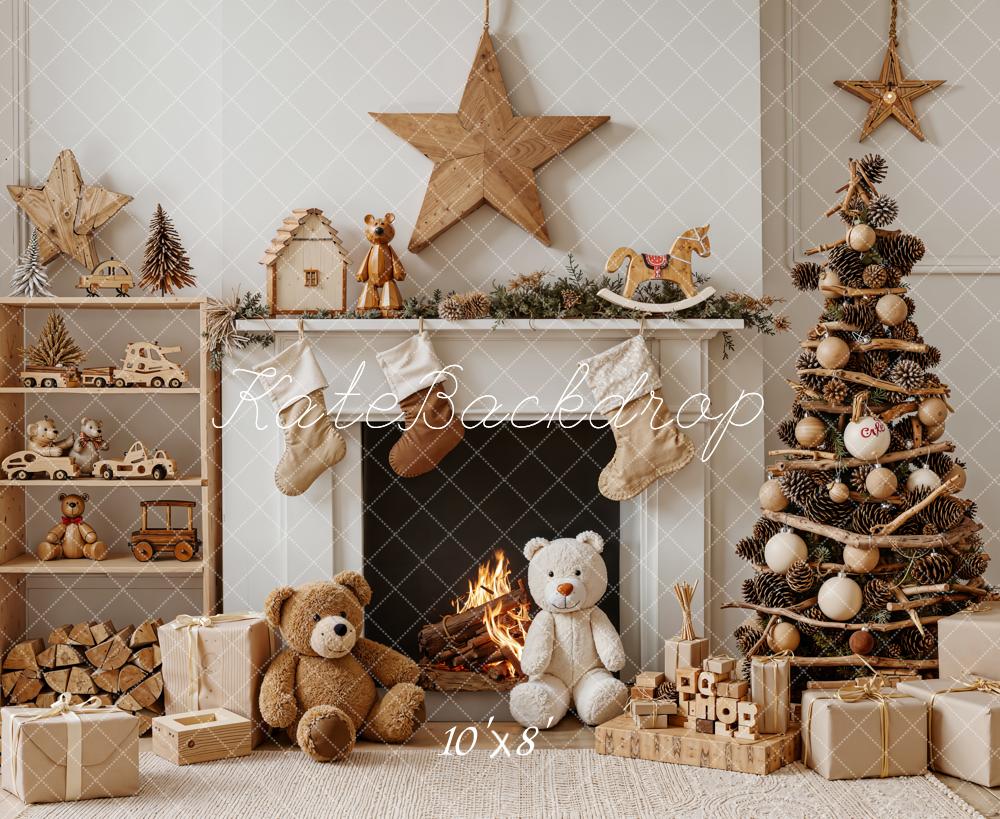 Kate Christmas Fireplace Toy Fleece Backdrop Designed by Emetselch