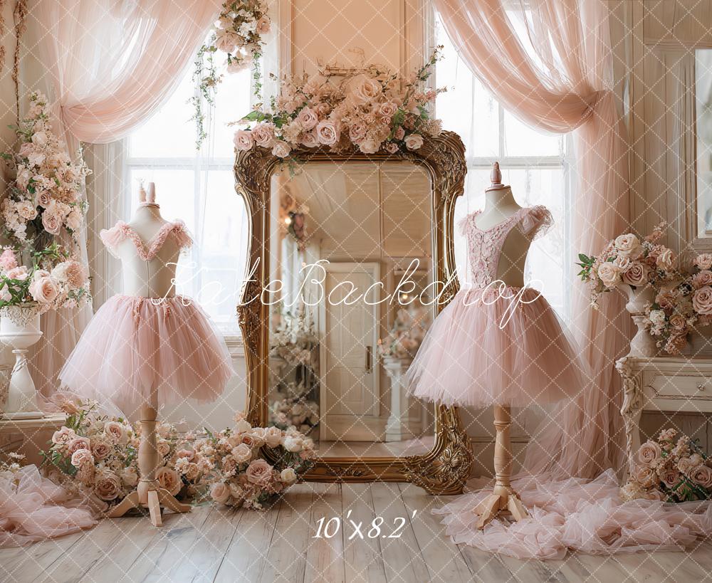 Kate Pink Dresses Flowers Mirror Backdrop Designed by Ashley Paul