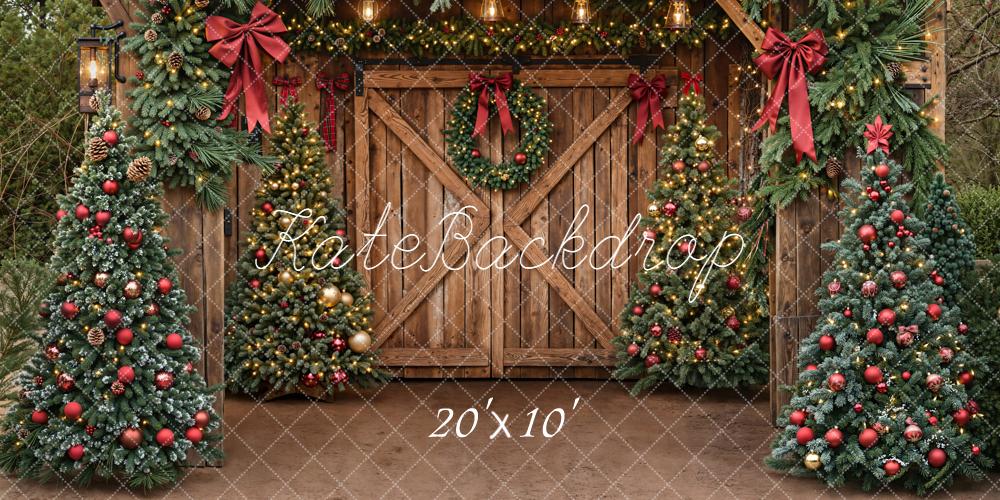 Kate Christmas Trees Barn Door Backdrop Designed by Emetselch - Kate Backdrop AU