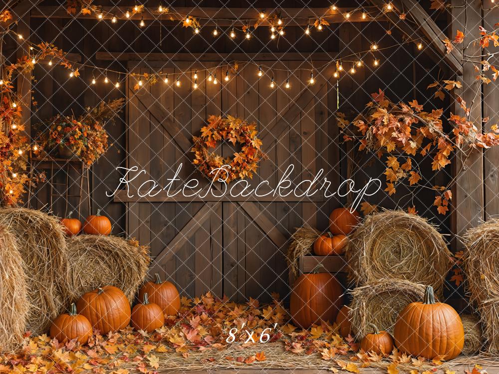 Kate Autumn Pumpkins Hay Lights Backdrop Designed by Emetselch - Kate Backdrop AU