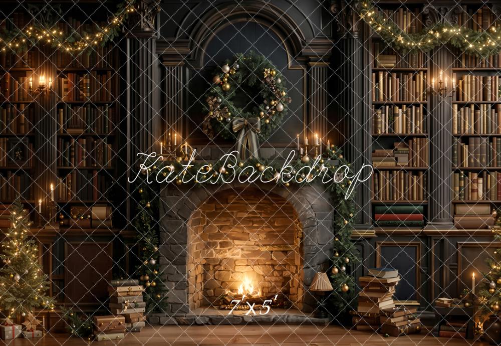 Kate Christmas Fireplace Bookshelves Backdrop Designed by Emetselch - Kate Backdrop AU