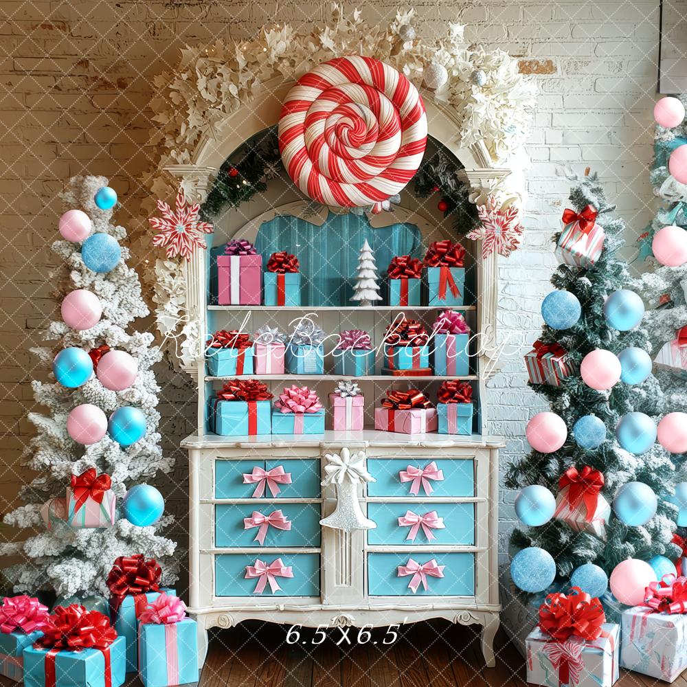 15% OFF Kate Christmas Candy Trees Blue Pink Gifts Backdrop Designed by Mini MakeBelieve