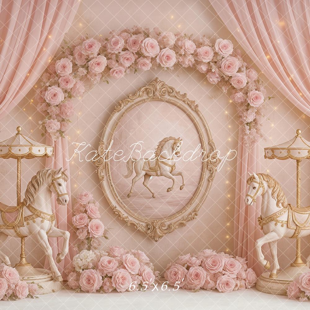 Kate Carousel Pink Roses Backdrop Designed by Ashley Paul