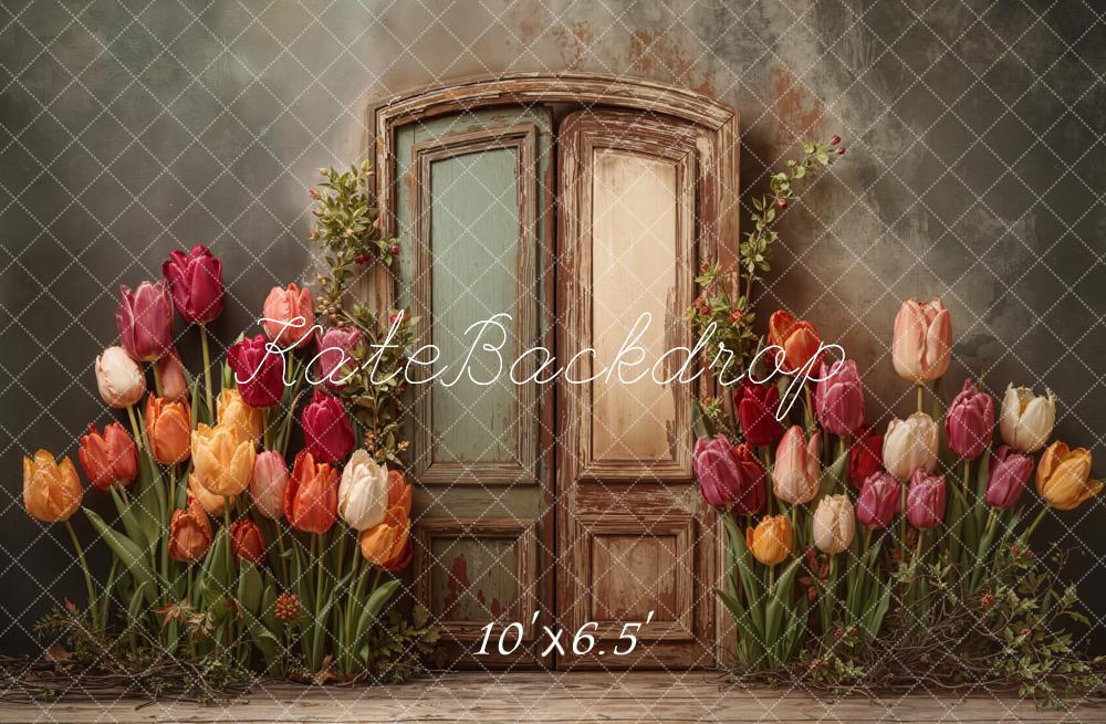 Kate Vintage Door Tulip Flowers Backdrop Designed by Emetselch