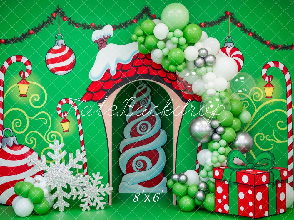 Kate Christmas Candy Cane Green Balloons Backdrop Designed by Patty Roberts