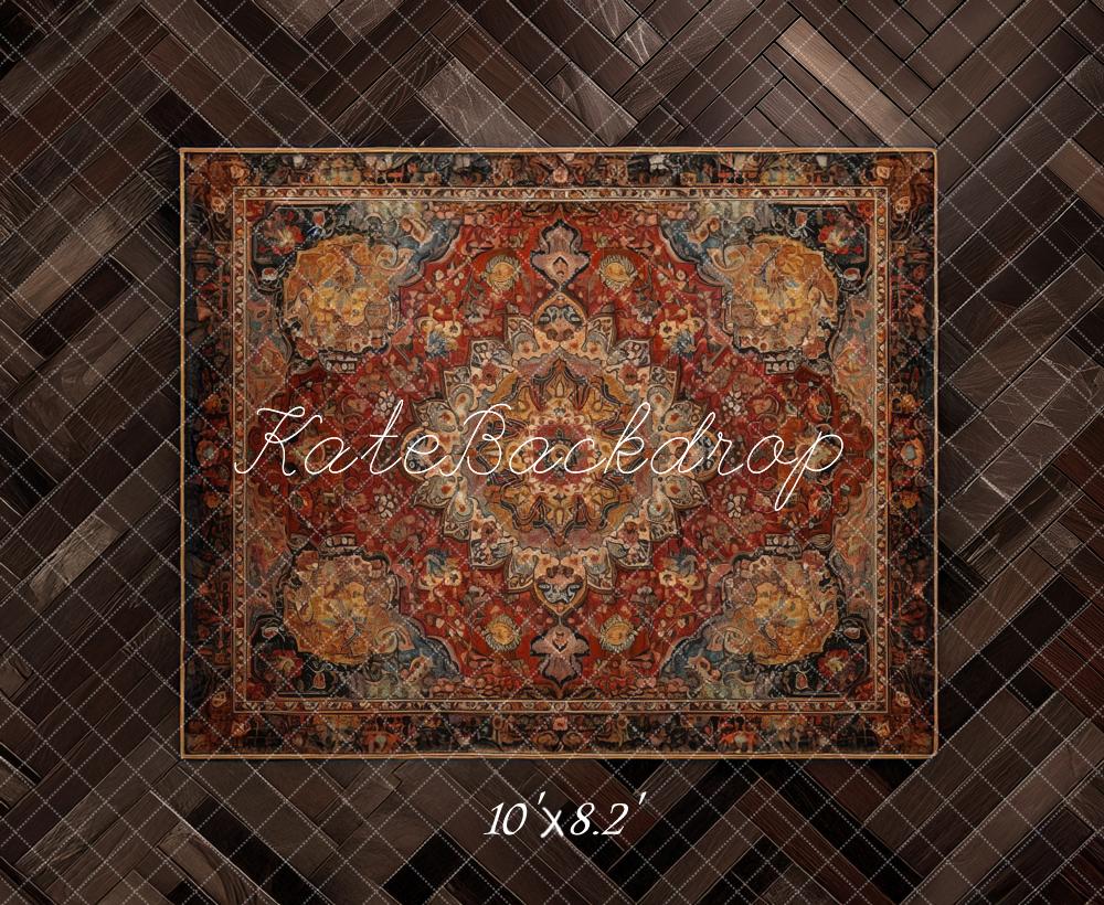 Kate Vintage Rug Dark Herringbone Backdrop Designed by Mandy Ringe