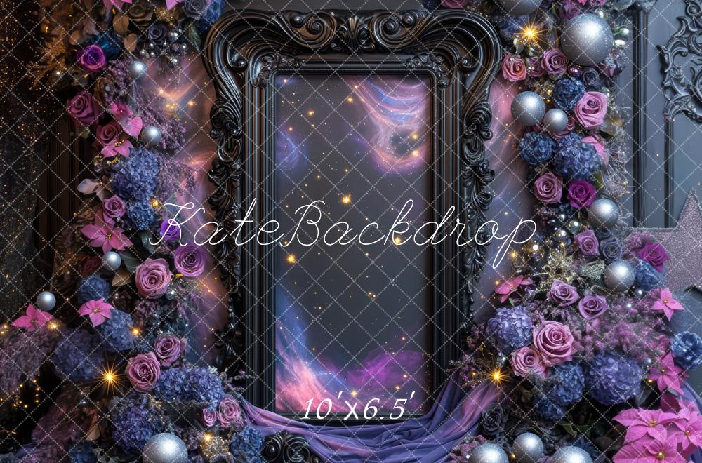 Kate Purple Floral Black Frame Backdrop Designed by Mini MakeBelieve - Kate Backdrop AU