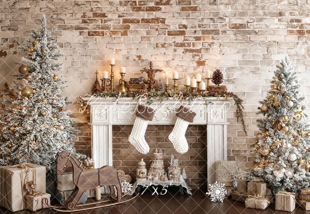 Kate Christmas Fireplace Brick Backdrop Designed by Emetselch