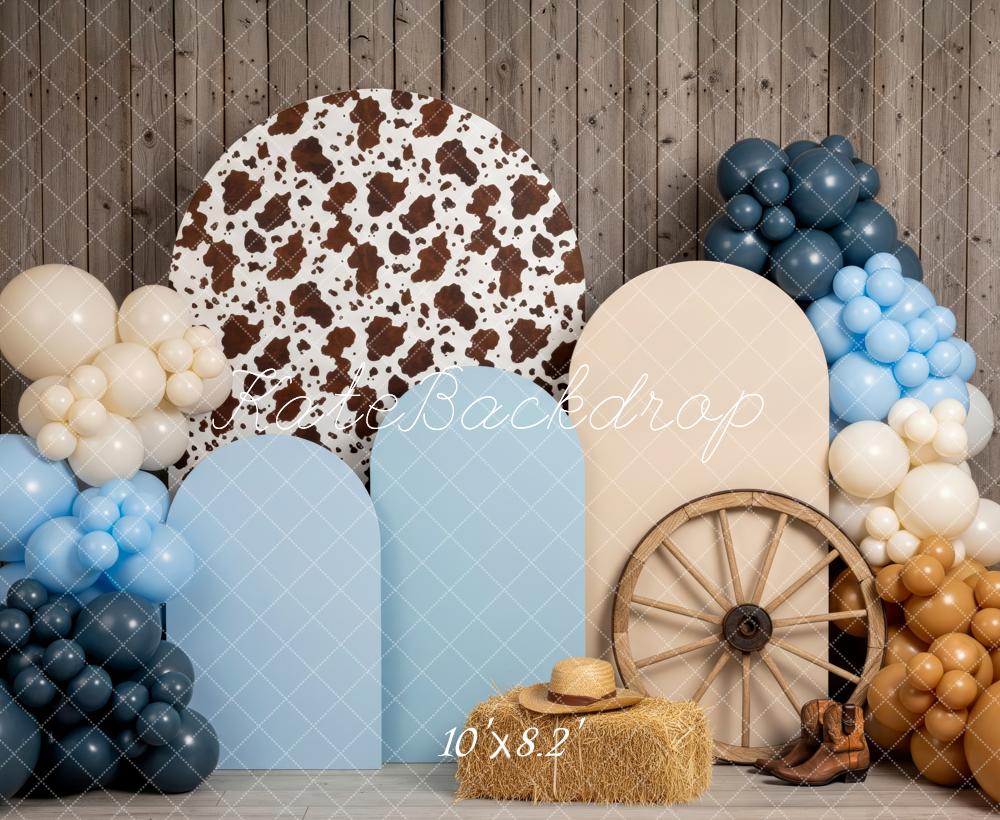 Kate Western Cow Balloons Hay Bale Backdrop Designed by Patty Roberts - Kate Backdrop AU