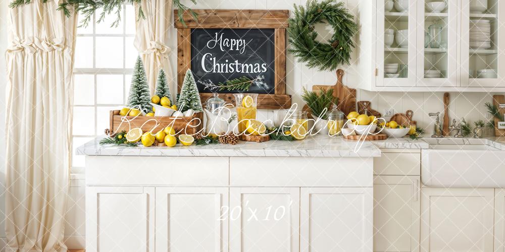Kate Christmas Kitchen Garland Lemons Backdrop Designed by Chain - Kate Backdrop AU