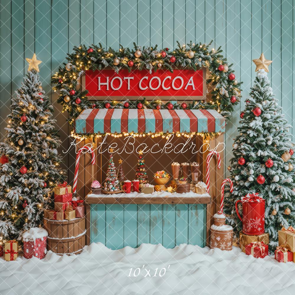 Kate Christmas Hot Cocoa Stand Snowy Trees Backdrop Designed by Emetselch