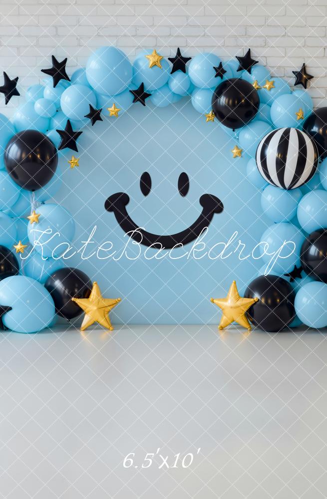Kate Smiley Face Balloon Stars Blue Backdrop Designed by Emetselch - Kate Backdrop AU