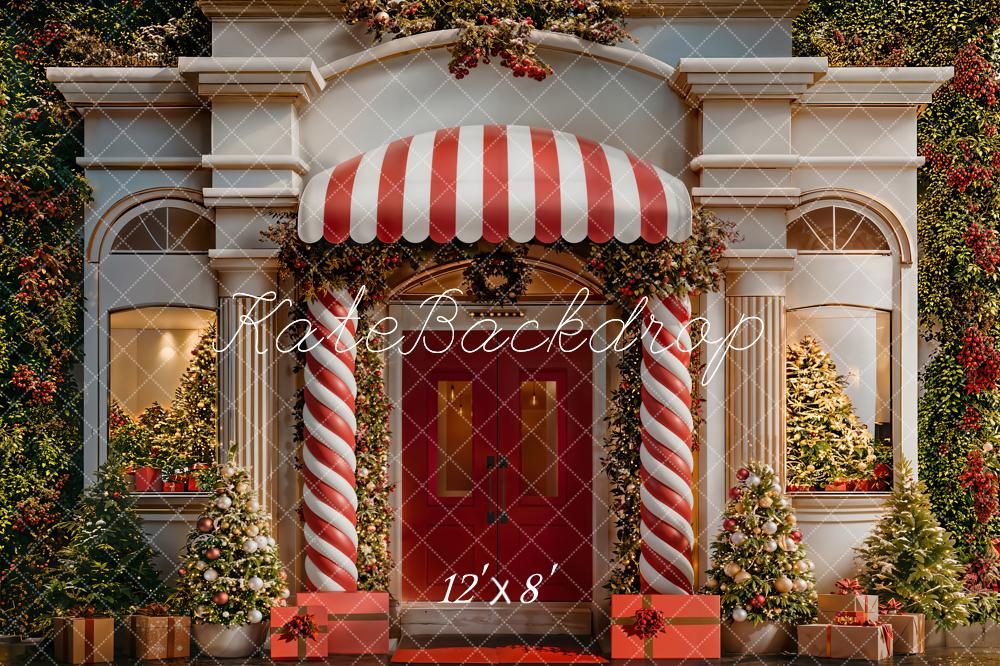 Kate Christmas Red Door Candy Cane Columns Backdrop Designed by Emetselch