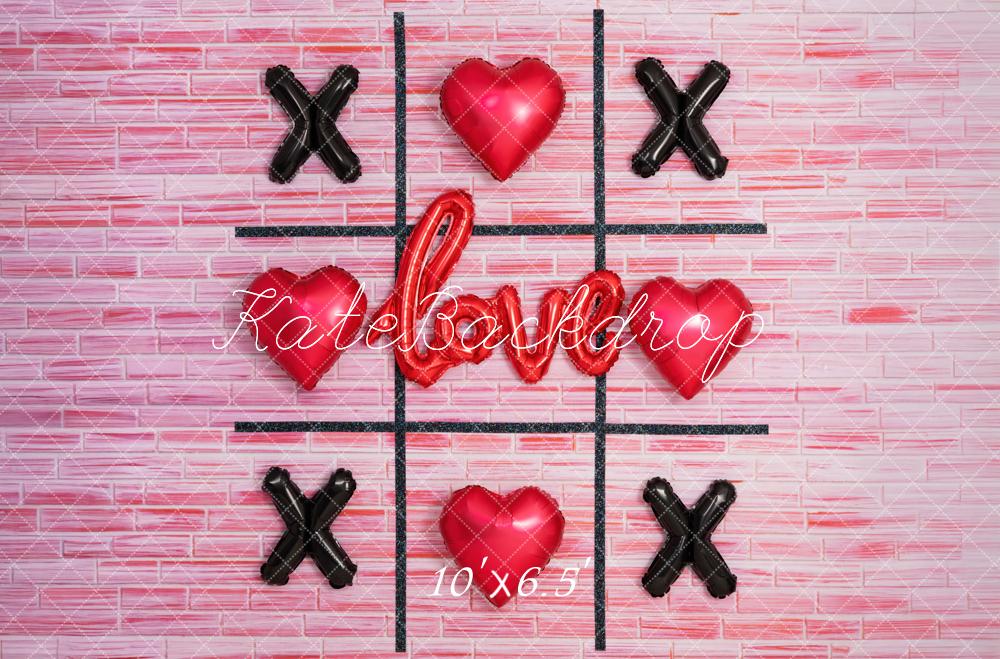 Kate Valentine Tic Tac Toe Balloon Hearts Pink Backdrop Designed by Mini MakeBelieve