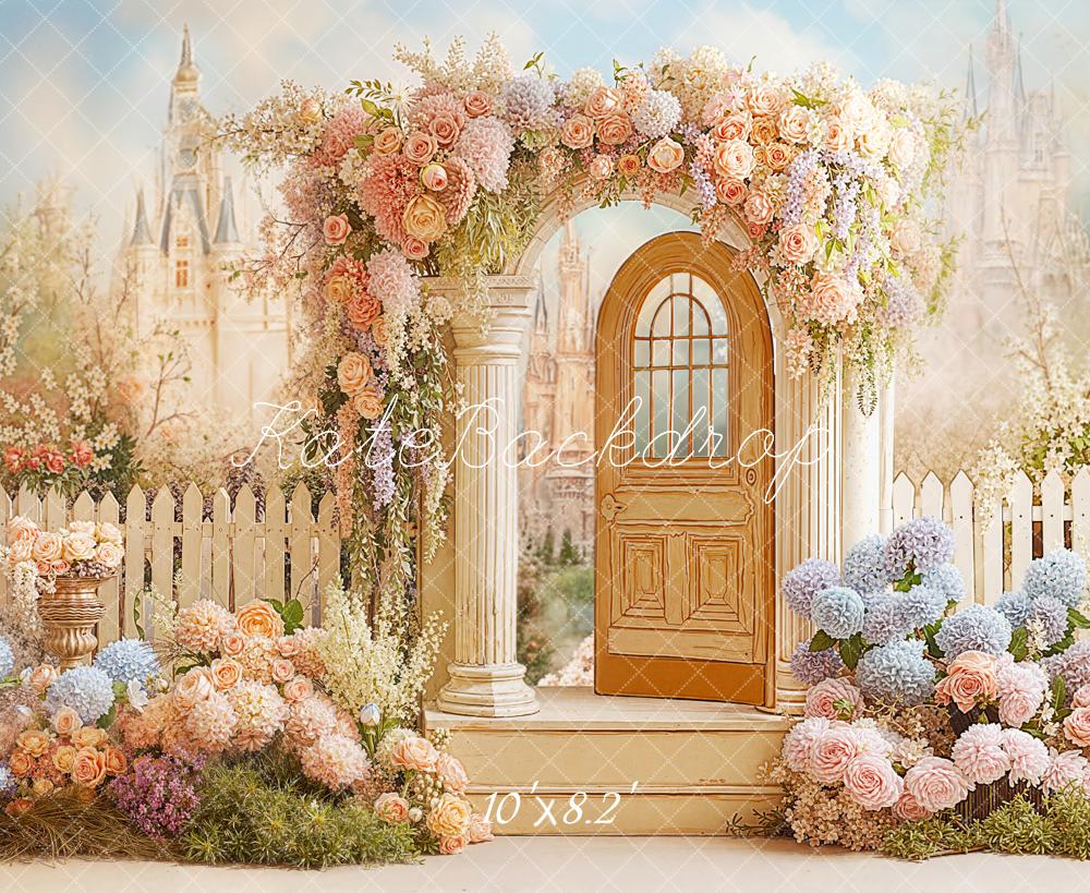 Kate Spring Castle Door Flower Fleece Backdrop Designed by Chain