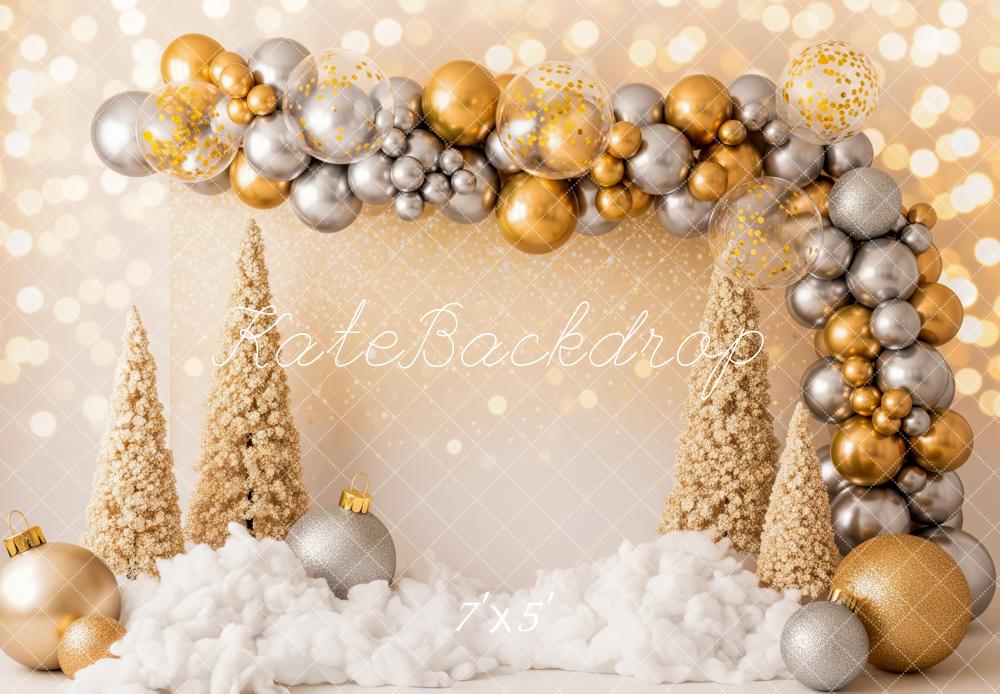 Kate Christmas Gold Silver Balloons Trees Backdrop Designed by Patty Roberts