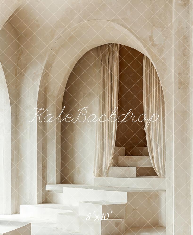 Kate Cascading Stairs Arch Beige Fleece Backdrop Designed by Emetselch