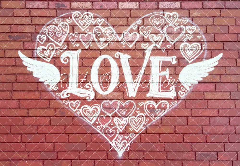 Kate Love Heart Wings Graffiti Brick Wall Backdrop Designed by Mini MakeBelieve