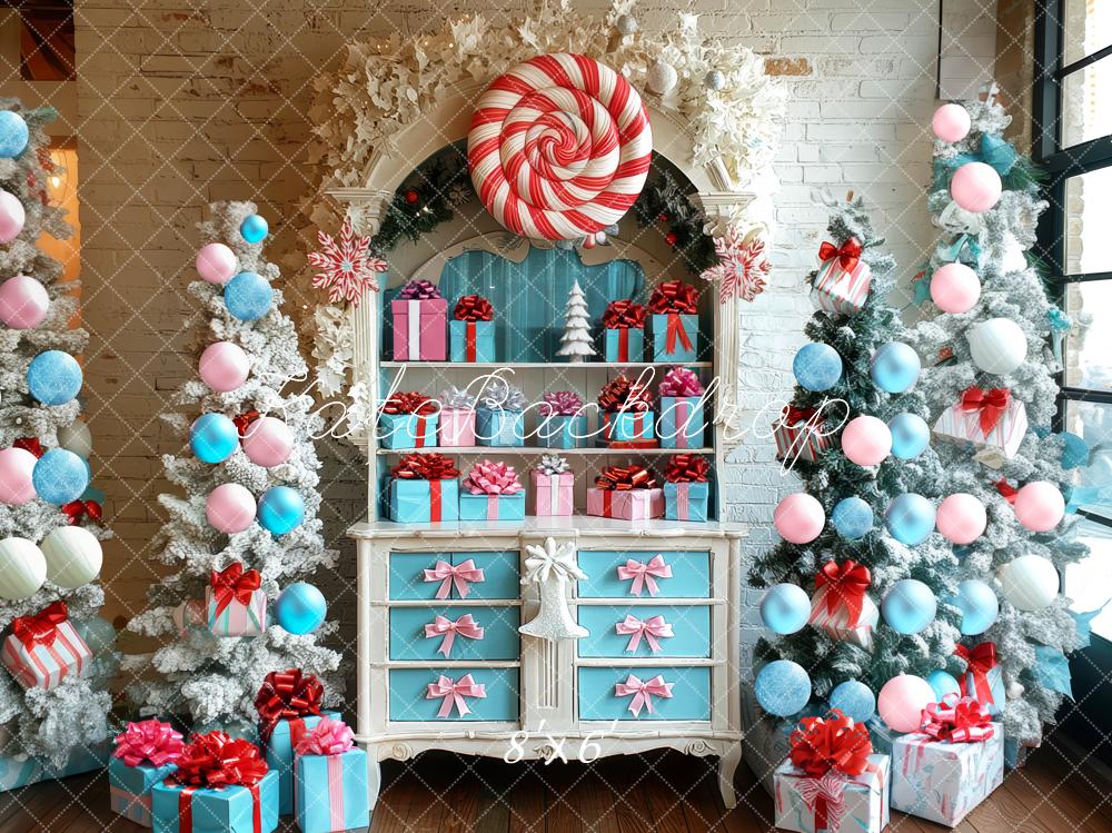 15% OFF Kate Christmas Candy Trees Blue Pink Gifts Backdrop Designed by Mini MakeBelieve