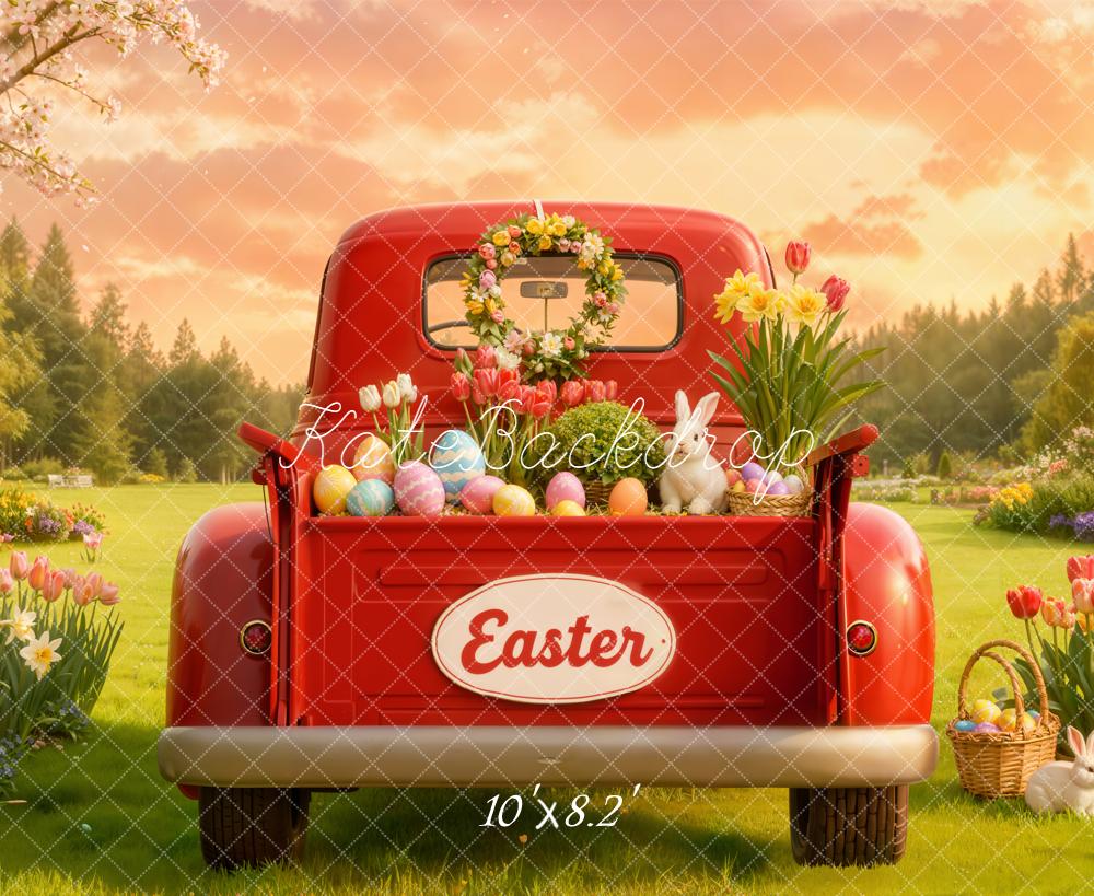 Kate Easter Truck Flowers Eggs Fleece Backdrop Designed by Chain
