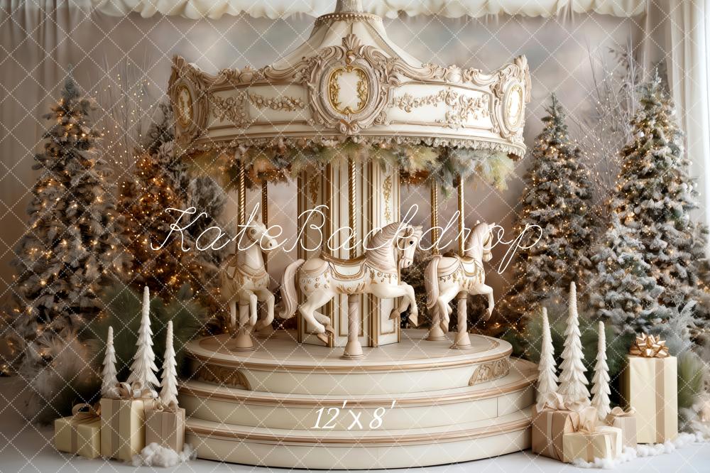 Kate Carousel Christmas Trees Vintage Backdrop Designed by Patty Roberts - Kate Backdrop AU