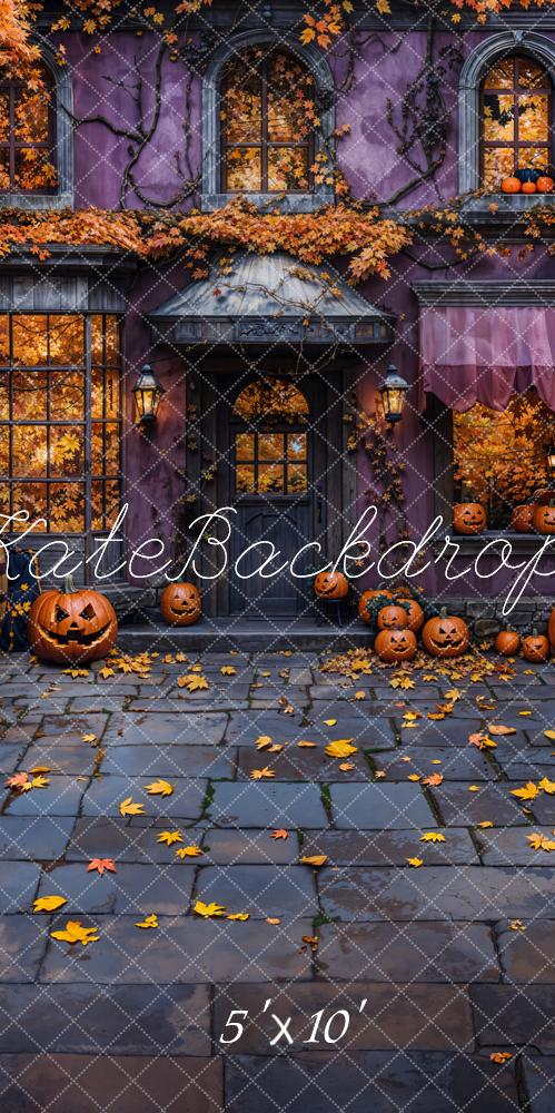 Kate Halloween Pumpkins Autumn Leaves Cobblestone Backdrop Designed by Chain - Kate Backdrop AU