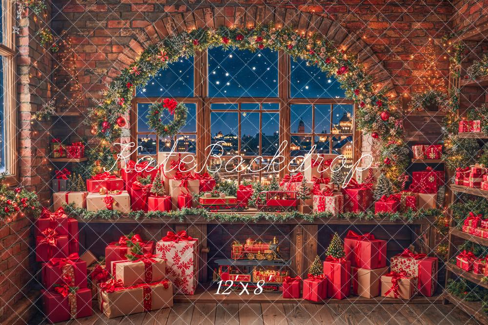 Kate Christmas Window Presents Fleece Backdrop Designed by Emetselch