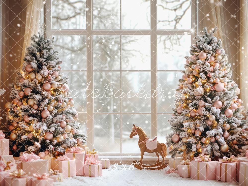 Kate Christmas Snowy Trees Rocking Horse Backdrop Designed by Patty Roberts