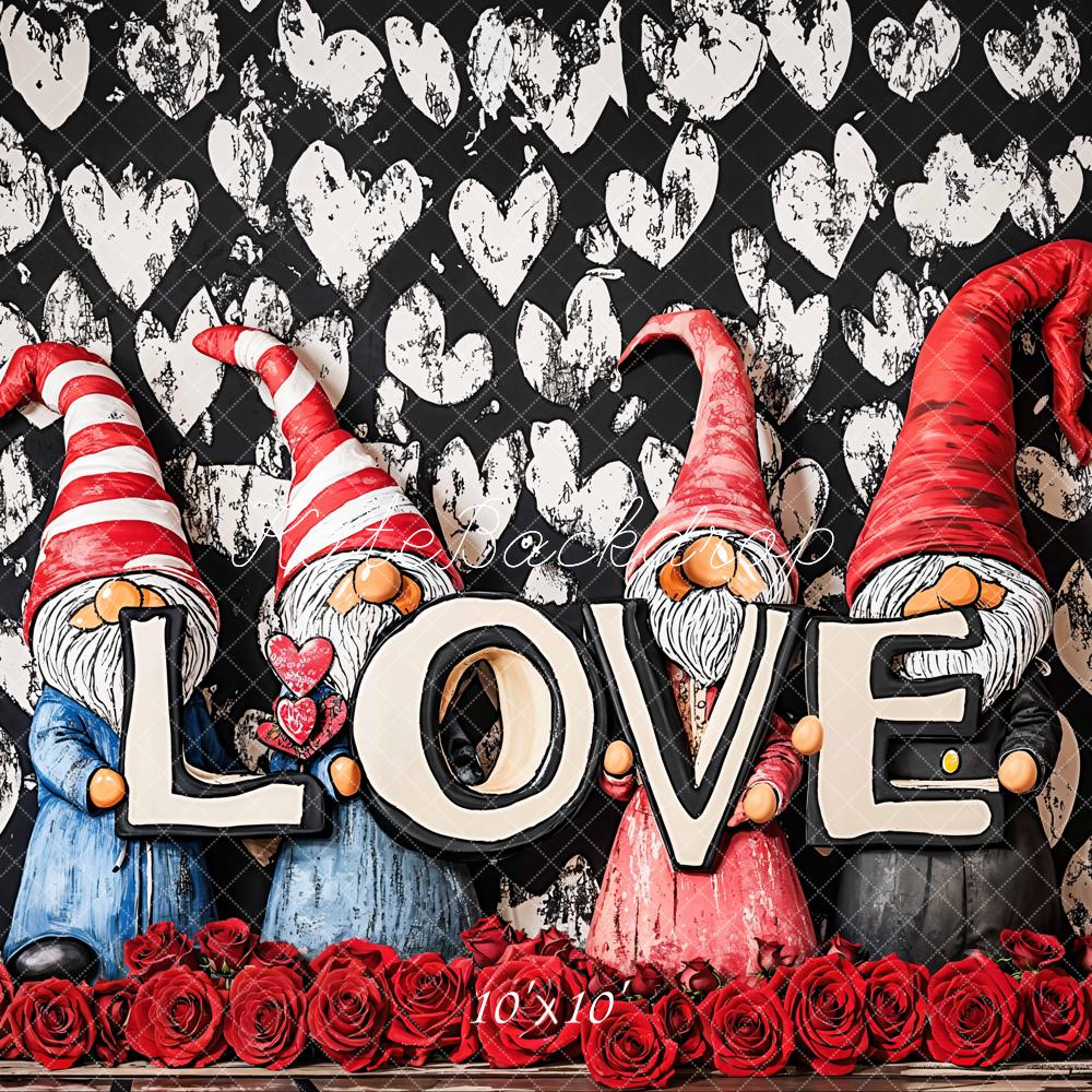 Kate Valentines Gnomes Love Hearts Backdrop Designed by Emetselch