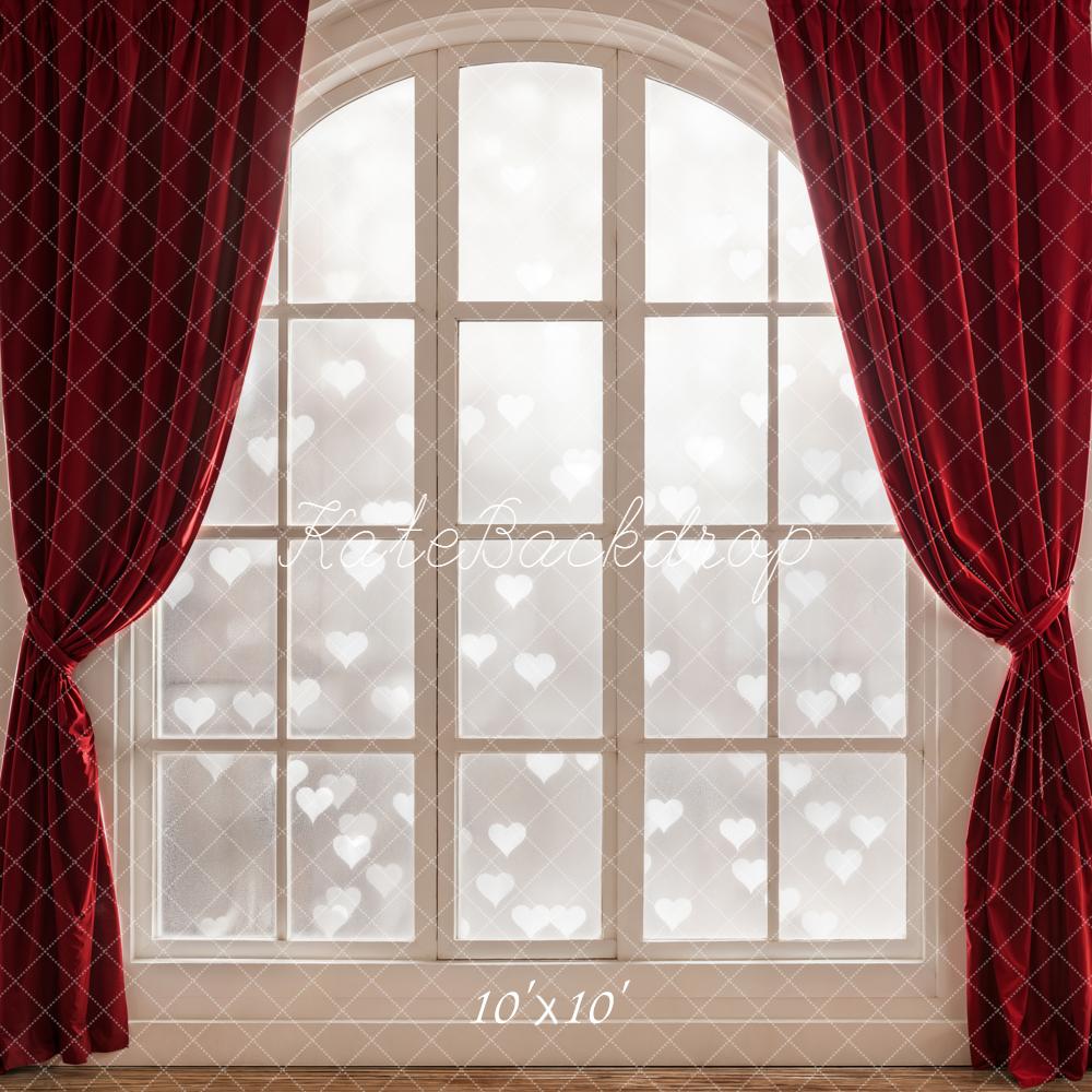 Kate Red Curtains Arched Window Hearts Backdrop Designed by Chain