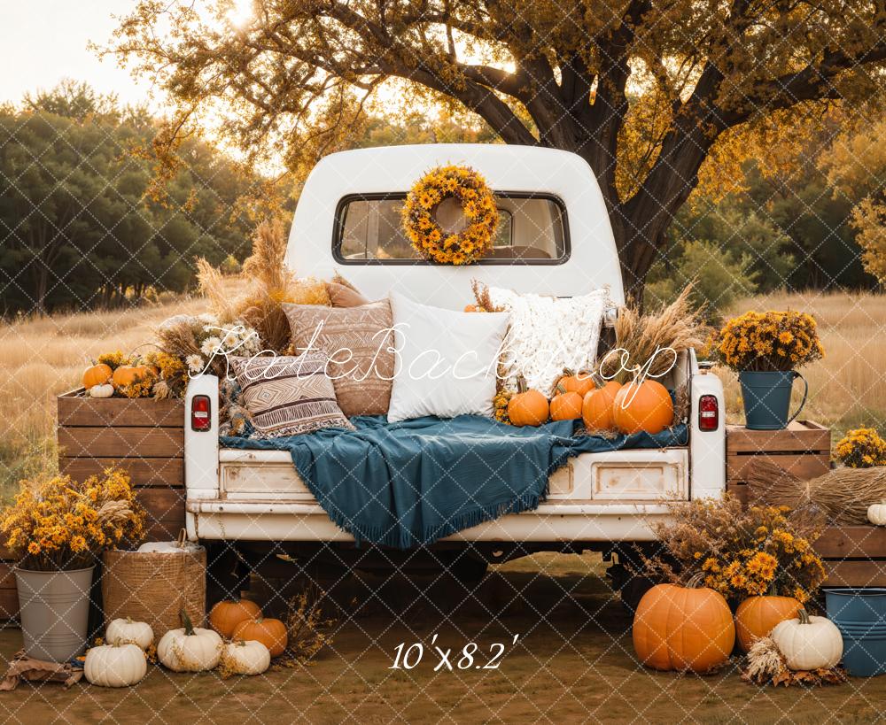Kate Fall Truck Pumpkins Flowers Backdrop Designed by Chain