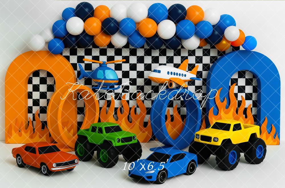 Kate Racing Cars Plane Helicopter Flames Backdrop Designed by Mini MakeBelieve - Kate Backdrop AU